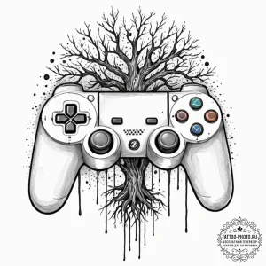 Tattoo sketch a classic console controller wi... - эскиз тату (№1752729403_0, 17.07.2025 05:16) — tattoo-photo.ru