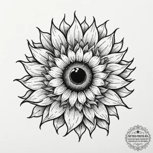 Tattoo sketch a sunflower with an eye at its... - эскиз тату (№1752729722_0, 17.07.2025 05:22) — tattoo-photo.ru