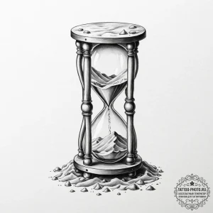 Tattoo sketch a classic hourglass where sand... - эскиз тату (№1752730120_0, 17.07.2025 05:28) — tattoo-photo.ru