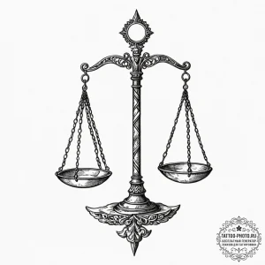 Tattoo sketch libra's scales with the "justic... - эскиз тату (№1752730443_0, 17.07.2025 05:34) — tattoo-photo.ru