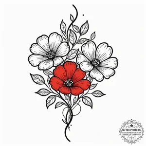 Tattoo sketch two distinct flowers intertwine... - эскиз тату (№1752731080_0, 17.07.2025 05:44) — tattoo-photo.ru