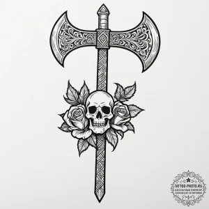Tattoo design a battle-worn barbarian axe wit... - эскиз тату (№1752731159_0, 17.07.2025 05:45) — tattoo-photo.ru