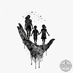 Tattoo sketch a silhouette of parents holding... - эскиз тату (№1752732120_0, 17.07.2025 06:02) — tattoo-photo.ru