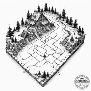 Tattoo design a dungeon crawl map with a glow... - эскиз тату (№1752732362_0, 17.07.2025 06:06) — tattoo-photo.ru