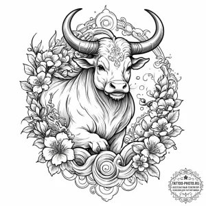 Tattoo design a taurus bull with a delicate b... - эскиз тату (№1752732999_0, 17.07.2025 06:16) — tattoo-photo.ru