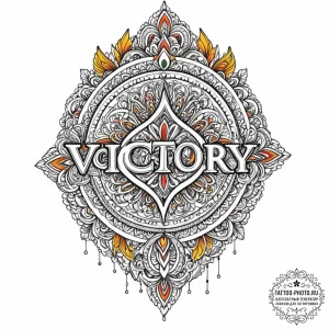 Tattoo sketch 'victory!' in a triumphant bann... - эскиз тату (№1752733160_0, 17.07.2025 06:19) — tattoo-photo.ru
