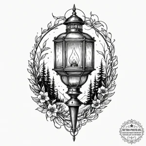Tattoo sketch a stylized lantern illuminating... - эскиз тату (№1752733239_0, 17.07.2025 06:20) — tattoo-photo.ru