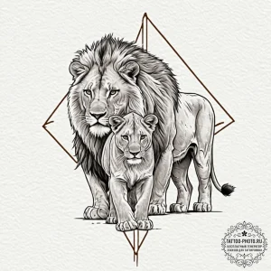 Tattoo sketch a powerful image of a lion and... - эскиз тату (№1752734041_0, 17.07.2025 06:34) — tattoo-photo.ru