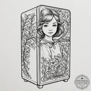 A child's drawing taped to a refrigerator., t... - эскиз тату (№1752734279_0, 17.07.2025 06:37) — tattoo-photo.ru