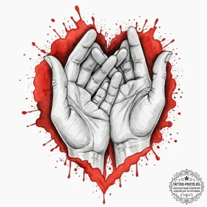 Tattoo sketch two hands forming a heart shape... - эскиз тату (№1752734889_0, 17.07.2025 06:48) — tattoo-photo.ru
