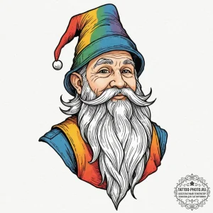 A neo-traditional tattoo of a gnome, with a l... - эскиз тату (№1752734966_0, 17.07.2025 06:49) — tattoo-photo.ru