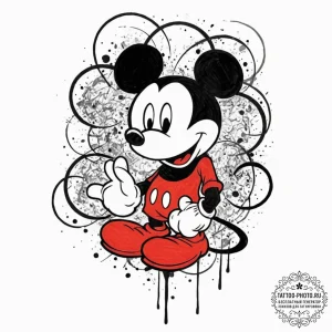Mickey mouse, ink illustration for tattoo, tr... - эскиз тату (№1752735277_0, 17.07.2025 06:54) — tattoo-photo.ru