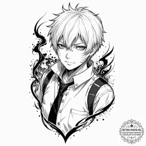 A trash polka composition of ken kaneki from... - эскиз тату (№1752735977_0, 17.07.2025 07:06) — tattoo-photo.ru