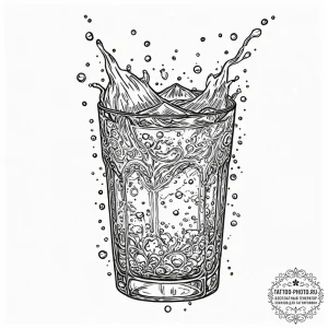 A shot of a glass of water, with a fizzing an... - эскиз тату (№1752736904_0, 17.07.2025 07:21) — tattoo-photo.ru