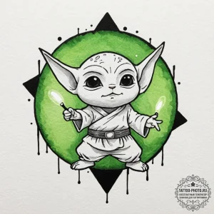 Watercolor sketch of grogu using the force, s... - эскиз тату (№1752736983_0, 17.07.2025 07:23) — tattoo-photo.ru