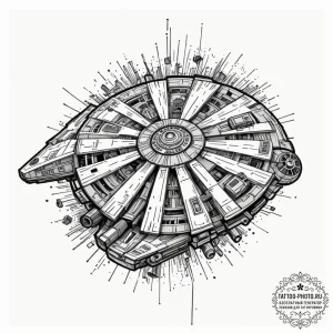 Linework tattoo of the millennium falcon maki... - эскиз тату (№1752738463_0, 17.07.2025 07:47) — tattoo-photo.ru