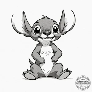 A sketch of stitch from lilo & stitch, being... - эскиз тату (№1752739236_0, 17.07.2025 08:00) — tattoo-photo.ru