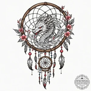 Tattoo design a dreamcatcher with a misty, et... - эскиз тату (№1752739396_0, 17.07.2025 08:03) — tattoo-photo.ru