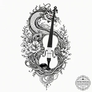 Tattoo sketch a violin whose strings turn int... - эскиз тату (№1752740189_0, 17.07.2025 08:16) — tattoo-photo.ru