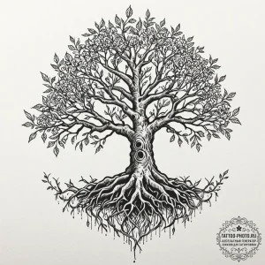 Tattoo sketch a tree with roots growing into... - эскиз тату (№1752743086_0, 17.07.2025 09:04) — tattoo-photo.ru