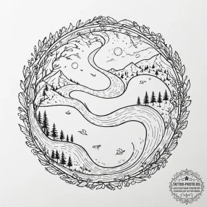 Tattoo design a flowing river of code that tr... - эскиз тату (№1752744716_0, 17.07.2025 09:31) — tattoo-photo.ru