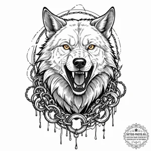 A trash polka tattoo of fenrir, the giant wol... - эскиз тату (№1752744950_0, 17.07.2025 09:35) — tattoo-photo.ru