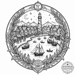 Tattoo design a vibrant market street from a... - эскиз тату (№1752746041_0, 17.07.2025 09:54) — tattoo-photo.ru
