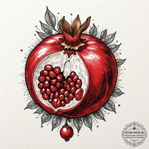 A close-up of a pomegranate's jewel-like seed... - эскиз тату (№1752746117_0, 17.07.2025 09:55) — tattoo-photo.ru