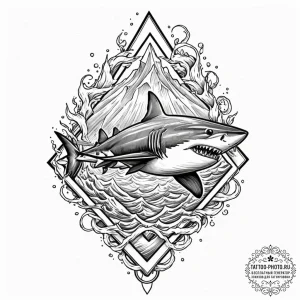 Tattoo design a shark, cutting through water,... - эскиз тату (№1752747678_0, 17.07.2025 10:21) — tattoo-photo.ru