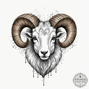 Tattoo sketch a stylized ram's head, with a f... - эскиз тату (№1752747833_0, 17.07.2025 10:23) — tattoo-photo.ru