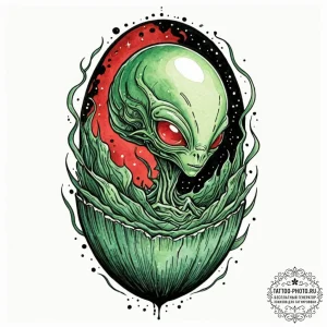A watercolor design of an alien egg, pulsing... - эскиз тату (№1752748378_0, 17.07.2025 10:32) — tattoo-photo.ru