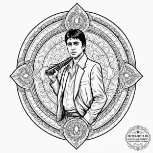 A graphic novel panel of tony montana from sc... - эскиз тату (№1752748456_0, 17.07.2025 10:34) — tattoo-photo.ru