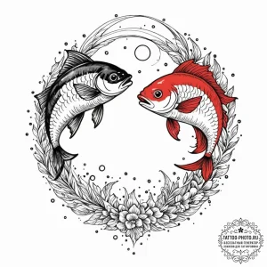 Tattoo design pisces fish, one symbolizing th... - эскиз тату (№1752749464_0, 17.07.2025 10:51) — tattoo-photo.ru