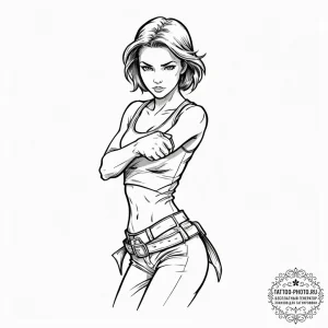 A sketch of the "final girl" trope, a determi... - эскиз тату (№1752750322_0, 17.07.2025 11:05) — tattoo-photo.ru