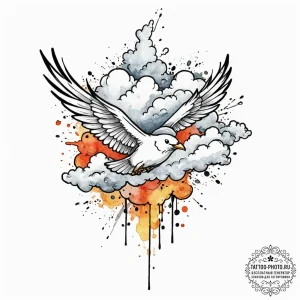 Tattoo sketch a cloud turning into a bird in... - эскиз тату (№1752751354_0, 17.07.2025 11:22) — tattoo-photo.ru