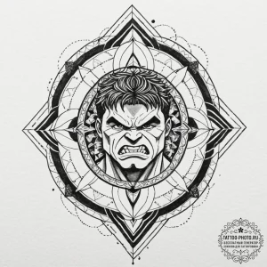 A trash polka sketch of the hulk, mid-smash,... - эскиз тату (№1752751514_0, 17.07.2025 11:25) — tattoo-photo.ru