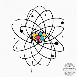 Atom, concept art for tattoo, on a clean whit... - эскиз тату (№1752751993_0, 17.07.2025 11:33) — tattoo-photo.ru