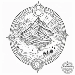 A linework design of the map of middle-earth,... - эскиз тату (№1752752152_0, 17.07.2025 11:35) — tattoo-photo.ru