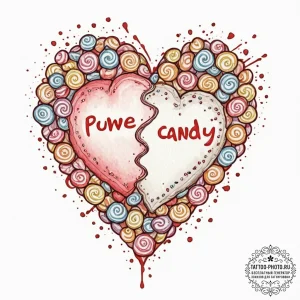 Tattoo sketch two halves of a candy heart wit... - эскиз тату (№1752752393_0, 17.07.2025 11:39) — tattoo-photo.ru