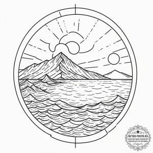 Ocean, tattoo line art, on a clean white pape... - эскиз тату (№1752752556_0, 17.07.2025 11:42) — tattoo-photo.ru