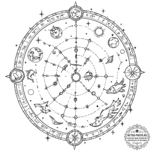 Tattoo sketch a zodiac constellation on an an... - эскиз тату (№1752752954_0, 17.07.2025 11:49) — tattoo-photo.ru