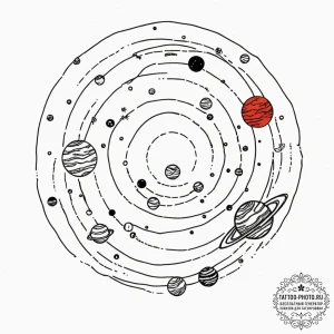 Tattoo sketch a solar system where each plane... - эскиз тату (№1752755106_0, 17.07.2025 12:25) — tattoo-photo.ru