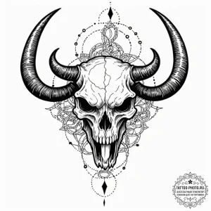 Tattoo design a zodiac animal skull in heavy... - эскиз тату (№1752756620_0, 17.07.2025 12:50) — tattoo-photo.ru