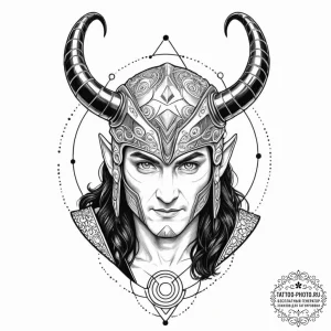A sketch of loki, with his horned helmet and... - эскиз тату (№1752756940_0, 17.07.2025 12:55) — tattoo-photo.ru