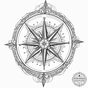 Tattoo design a compass pointing true north o... - эскиз тату (№1752757823_0, 17.07.2025 13:10) — tattoo-photo.ru