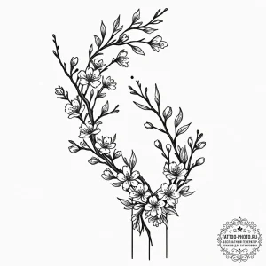 Tattoo design a delicate cherry blossom branc... - эскиз тату (№1752758459_0, 17.07.2025 13:20) — tattoo-photo.ru