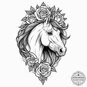 Tattoo sketch a horse's head, graceful and po... - эскиз тату (№1752759341_0, 17.07.2025 13:35) — tattoo-photo.ru