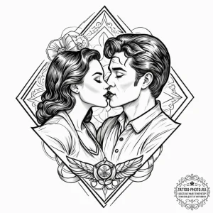 Kiss, tattoo flash sheet design, sepia tone s... - эскиз тату (№1752759739_0, 17.07.2025 13:42) — tattoo-photo.ru