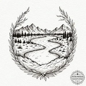 Tattoo design: a landscape of fertile earth a... - эскиз тату (№1752760140_0, 17.07.2025 13:49) — tattoo-photo.ru