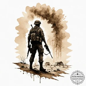 Tattoo sketch a lone soldier silhouette stand... - эскиз тату (№1752761171_0, 17.07.2025 14:06) — tattoo-photo.ru